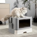 Jumbo Hooded Cat Litter Box Tray Pet Kitty Toilet for Large Cats w Hair Grooming