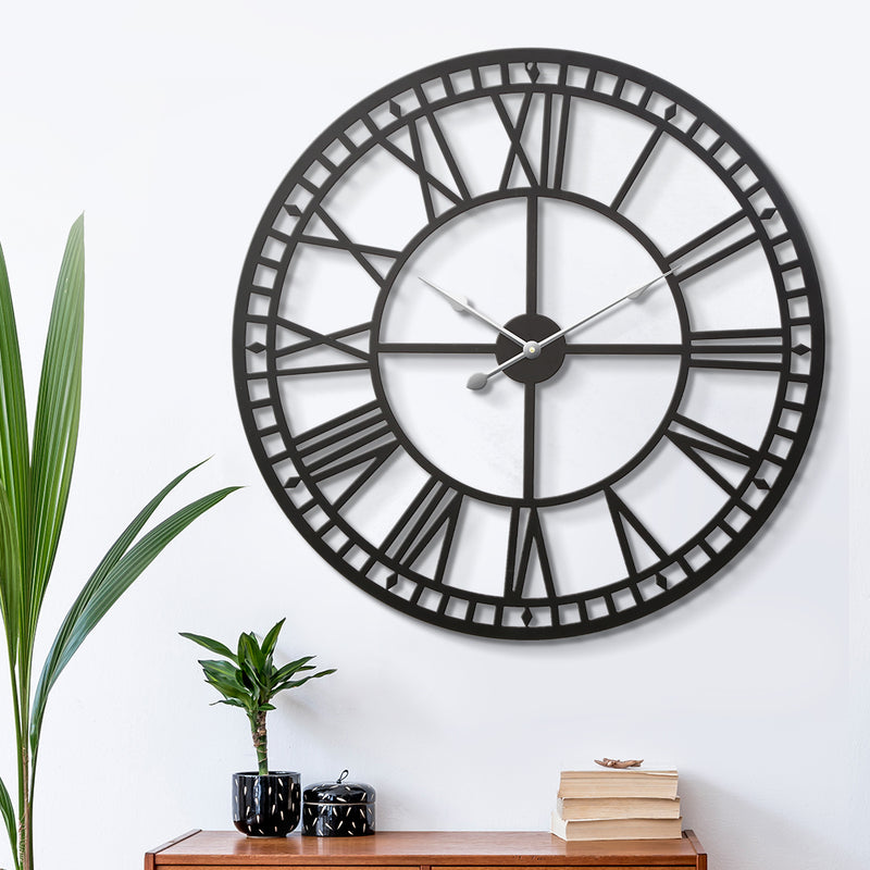 Artiss 80CM Large Wall Clock Roman Numerals Round Metal Luxury Home Decor Black