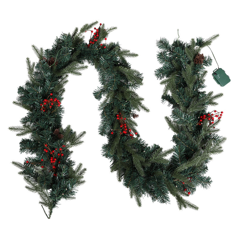 Jingle Jollys 2.4M Christmas Garland with Ornament Warm Lights Xmas Tree Decor