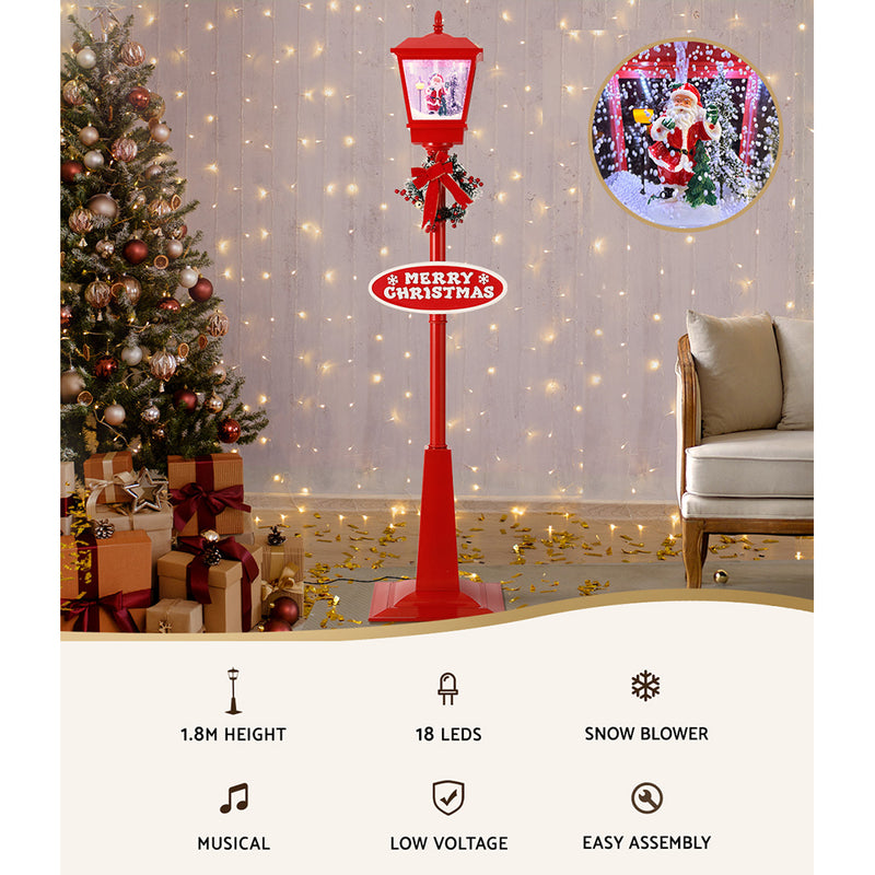 Jingle Jollys 1.8M Christmas Lamp Post Lights with Falling Snow Street Red Decor