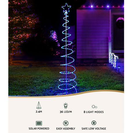 Jingle Jollys 2.4M LED Christmas Tree Solar Motif Lights 8 Modes