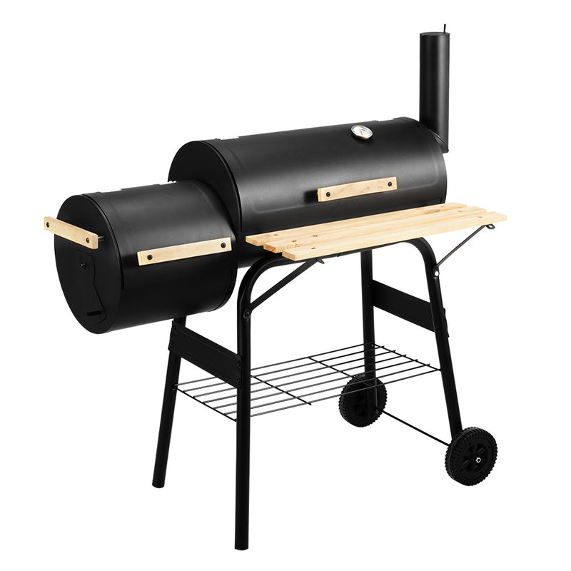 2 in 1 BBQ Smoker Charcoal Grill Roaster Portable Offset Camping Outdoor Barbecue