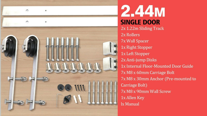 2.44M Antique Classic Style Single Sliding Barn Door Hardware Track Roller Kit