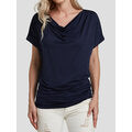 YOINS BASICS Navy V-neck Short Sleeves T-shirt