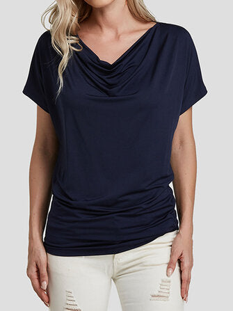 YOINS BASICS Navy V-neck Short Sleeves T-shirt