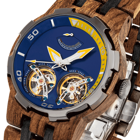 Men Dual Wheel Automatic Ambila Wood Watch