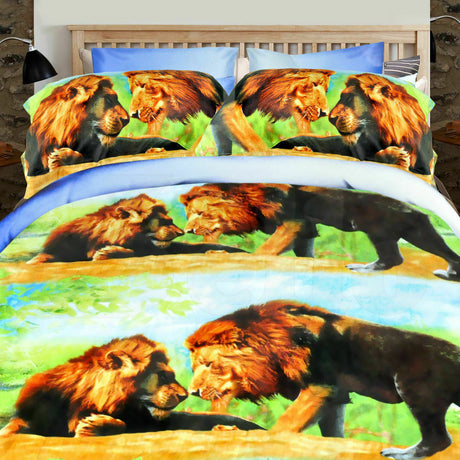 3D Bed Quilt Cover With Pillowcase Lion Pattern King Single Size