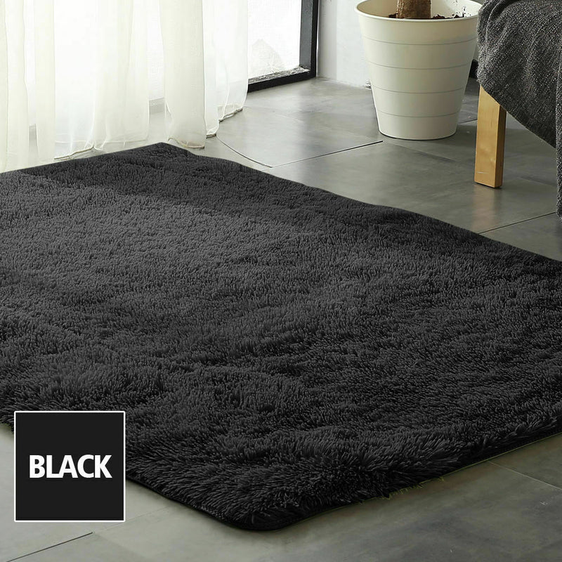 Designer Soft Shag Shaggy Floor Confetti Rug Carpet Home Decor 120x160cm Black