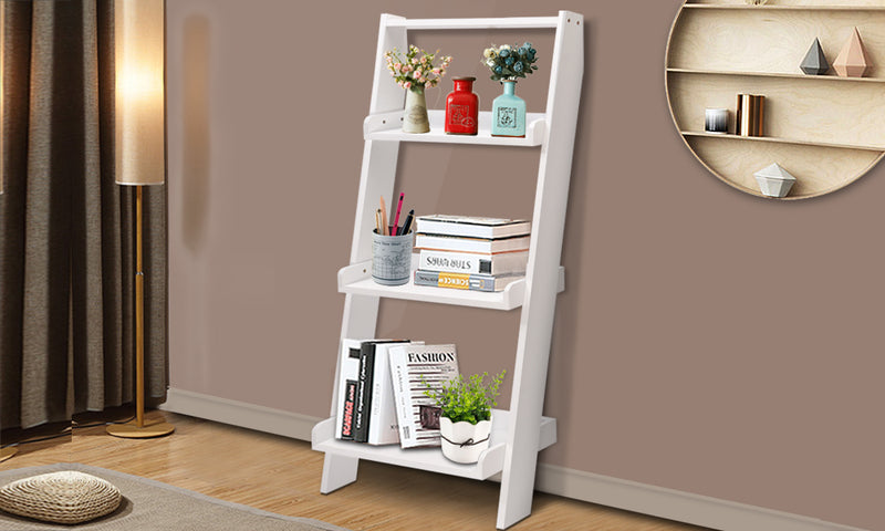 3 Tier Wooden Ladder Shelf Stand Storage Book Shelves Leaning Display Rack