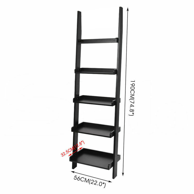 3/5 Tier Wooden Ladder Shelf Stand Storage Book Shelves Leaning Display Rack