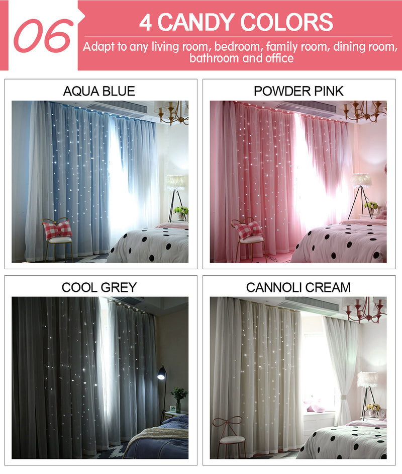 Star Blockout Curtain Panels Blackout 2 Layer Eyelet Room Darken Pure Fabric