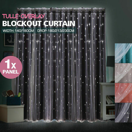 Star Blockout Curtain Panels Blackout 2 Layer Eyelet Room Darken Pure Fabric