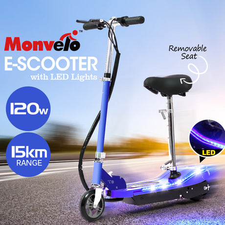 Monvelo Folding Electric Scooter LED Portable Commuter Adults Kids e-Bike Blue