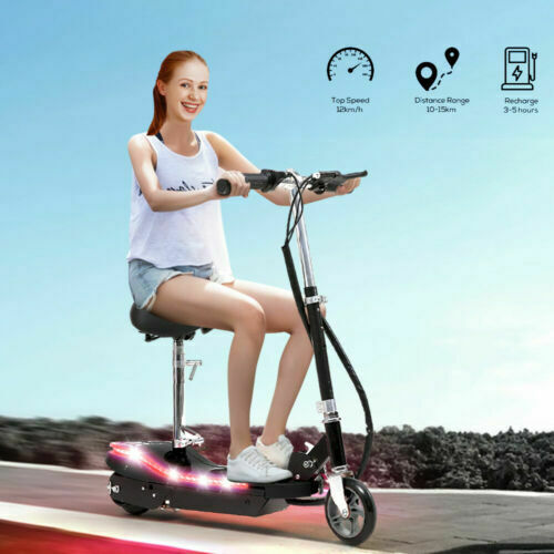 Monvelo Folding Electric Scooter LED Portable Commuter Adults Kids e-Bike Blue