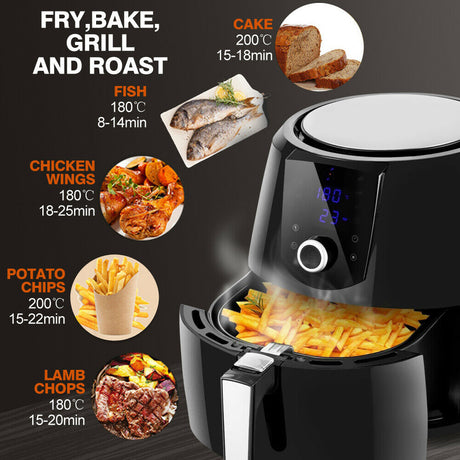 SPECTOR New 7L Air Fryer LCD Health Cooker Low Oil Rapid Deep Frying 1800W Black