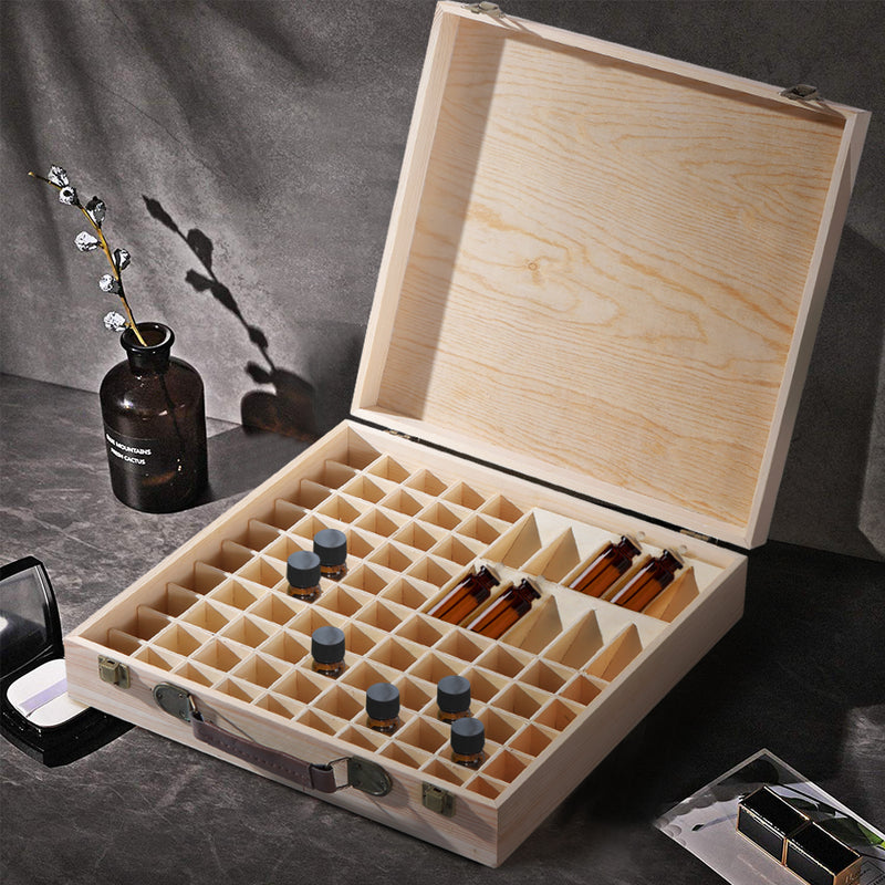 Essential Oil Storage Box Wooden 85 Slots Aromatherapy Container Organiser Case