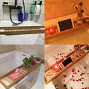 Bathroom Bamboo Bath Caddy Book Wine Glass Holder Tray Over Bathtub Rack Support