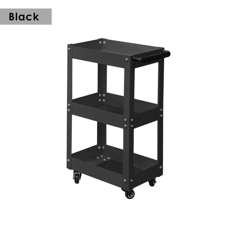 3 Tier Heavy Duty Steel Tool Cart Parts Steel Trolley  Storage Organizer Black