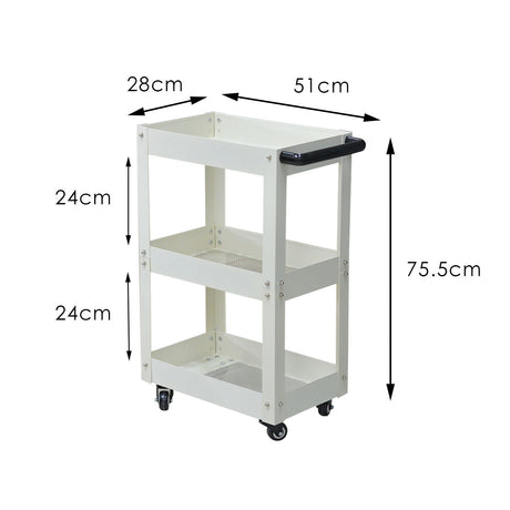 3 Tier Heavy Duty Steel Tool Cart Parts Steel Trolley  Storage Organizer Black