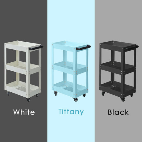 3 Tier Heavy Duty Steel Tool Cart Parts Steel Trolley  Storage Organizer White