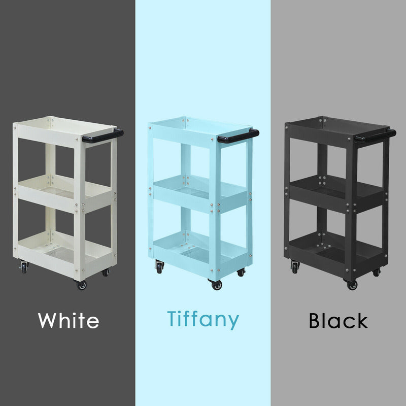 3 Tier Heavy Duty Steel Tool Cart Parts Steel Trolley  Storage Organizer White