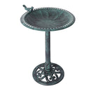 Bird Bath Feeder Metal Vintage Antique Garden Freestanding Iron Stake Bowl Green