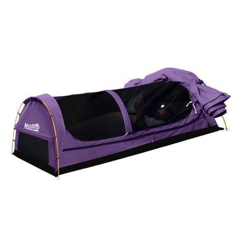 Mountview King Single Swag Camping Swags Canvas Dome Tent Hiking Mattress Purple