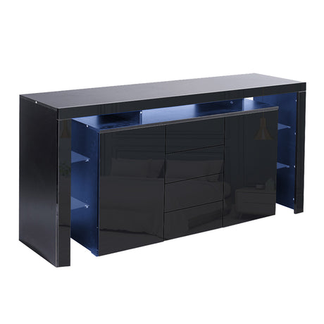 Levede Buffet Sideboard Cabinet Storage Modern High Gloss Cupboard Drawers Black 192cm