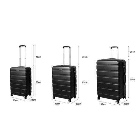 Slimbridge Luggage Suitcase Trolley 3Pcs set 20 24 28 Travel Packing Lock Black