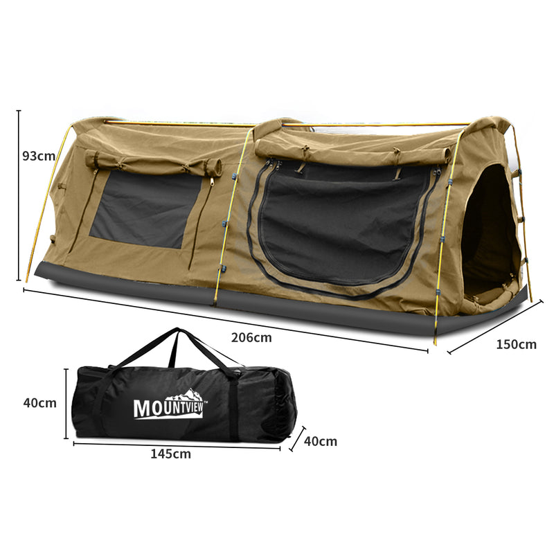 Mountview Double King Swag Camping Swags Canvas Dome Tent Hiking Mattress Khaki