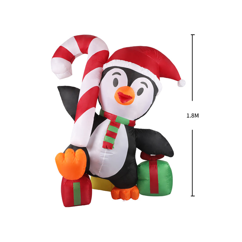 Santaco Inflatable Christmas Decor Happy Penguin 1.8M LED Lights Xmas Party