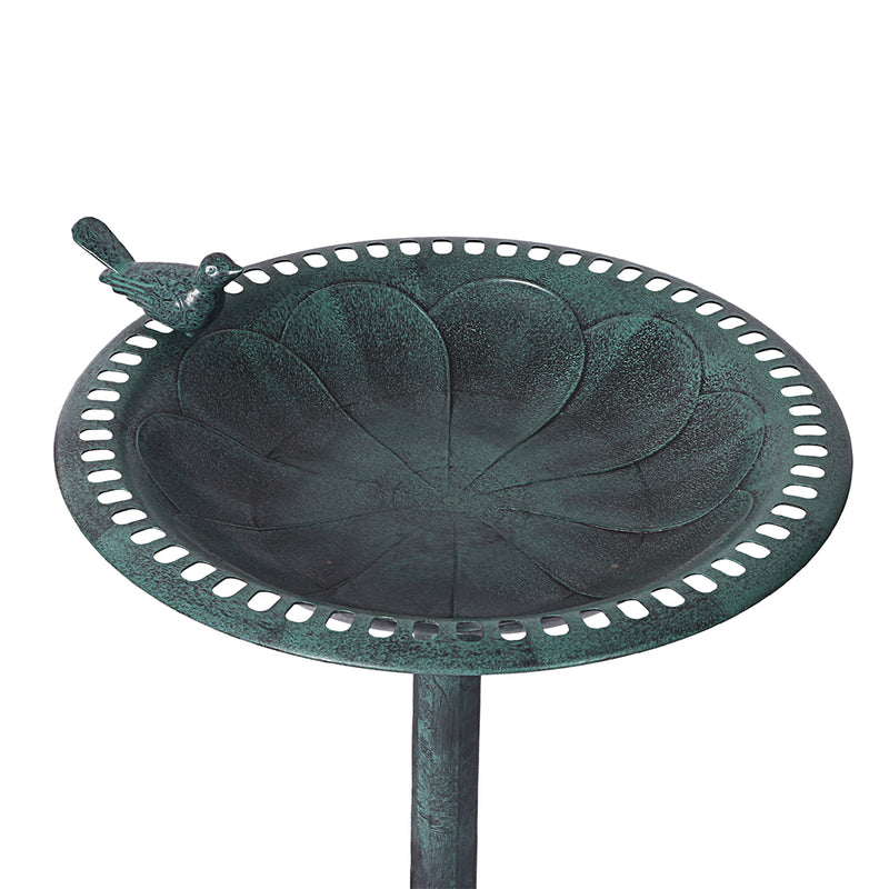 Bird Bath Feeder Metal Vintage Antique Garden Freestanding Iron Stake Bowl Green