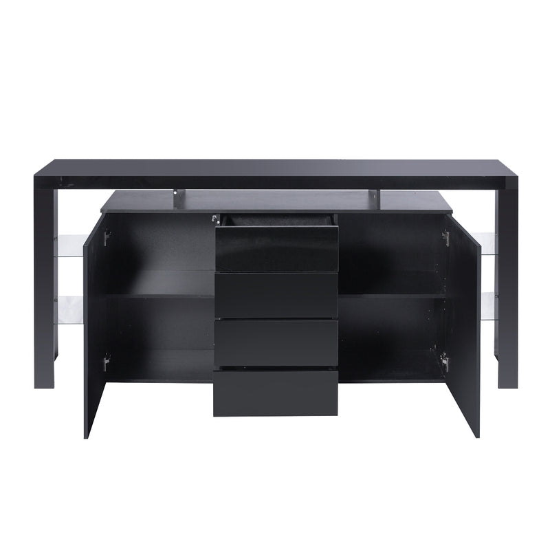 Levede Buffet Sideboard Cabinet Storage Modern High Gloss Cupboard Drawers Black 192cm