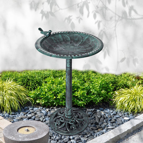 Bird Bath Feeder Metal Vintage Antique Garden Freestanding Iron Stake Bowl Green