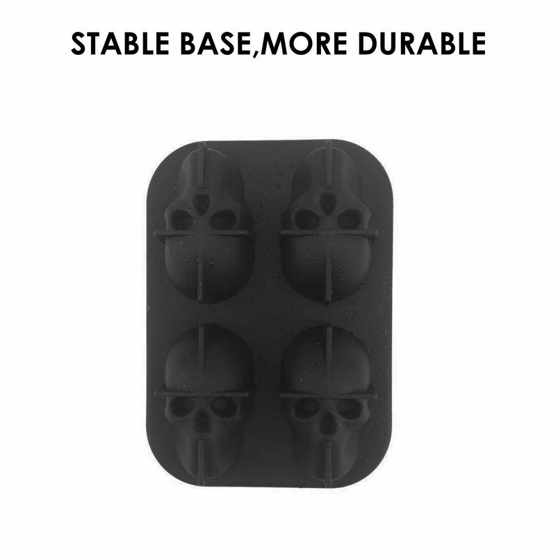 3D 4-Skull Bear Whiskey Ice Cube Maker Silicone Mold Tray Funnel Mould Bar Black