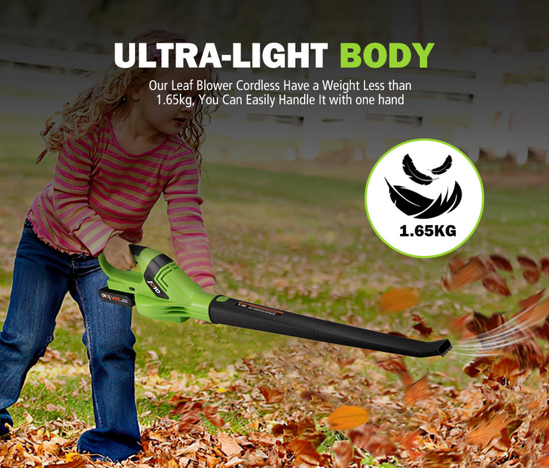 JOYO 20V Cordless Leaf Blower 6-Speed Lithium Electric Battery Nozzles Garden