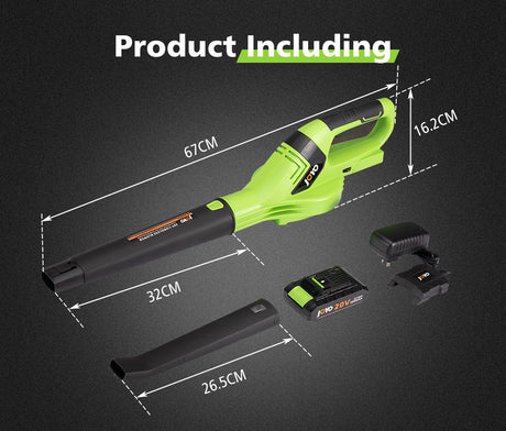 JOYO 20V Cordless Leaf Blower 6-Speed Lithium Electric Battery Nozzles Garden