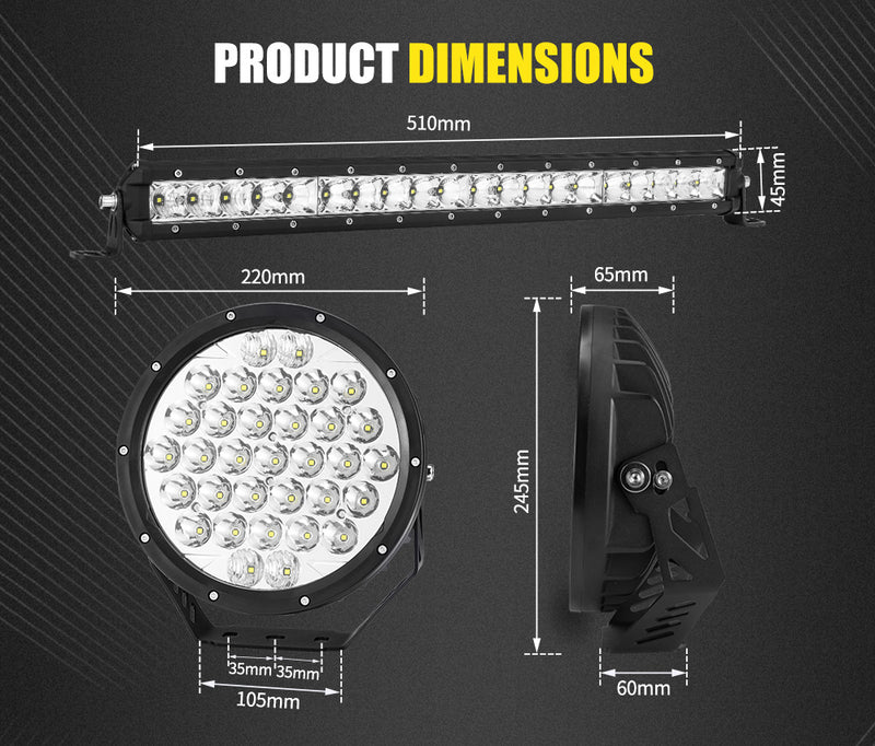 Pair 9inch LED Driving Spot Lights + 20inch LED Light Bar Kit Offroad