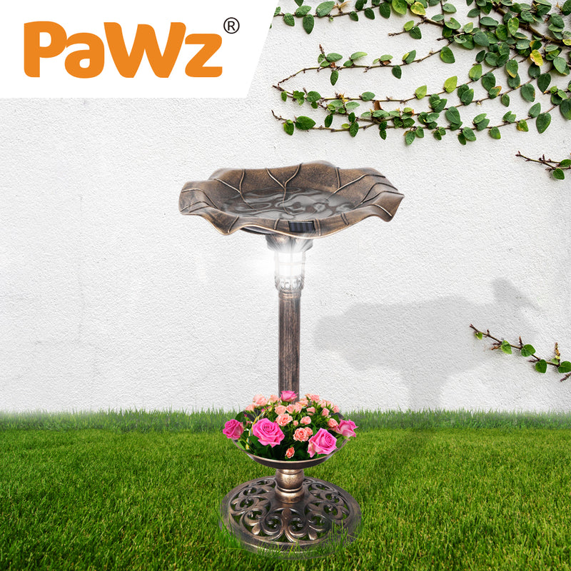 PaWz Bird Bath Feeder Feeding Food Station Ornamental Solar Light Outdoor Garden