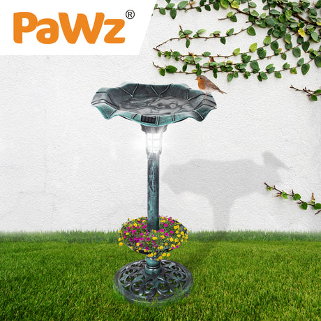 PaWz Bird Bath Feeder Feeding Food Station Ornamental Solar Light Outdoor Garden