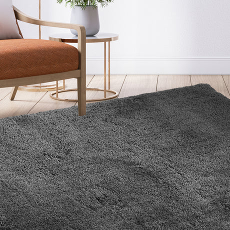 Soft Anti Slip Rectangle Plush Shaggy Floor Rug Carpet in Charcoal 200x140cm