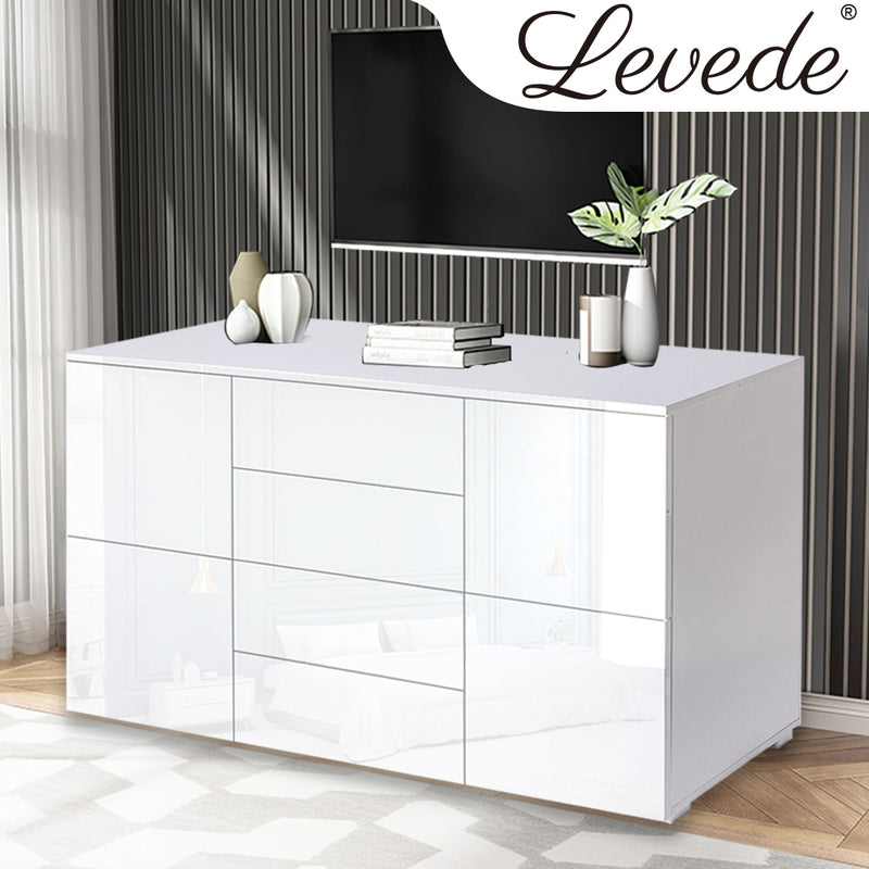 Levede Buffet Sideboard Cabinet Storage Modern High Gloss Cupboard Drawers White 150cm