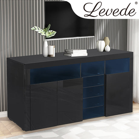 Levede Buffet Sideboard Cabinet Storage Modern High Gloss Cupboard Black