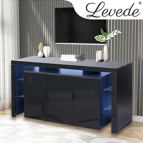 Levede Buffet Sideboard Cabinet Storage Modern High Gloss Cupboard Drawers Black 192cm