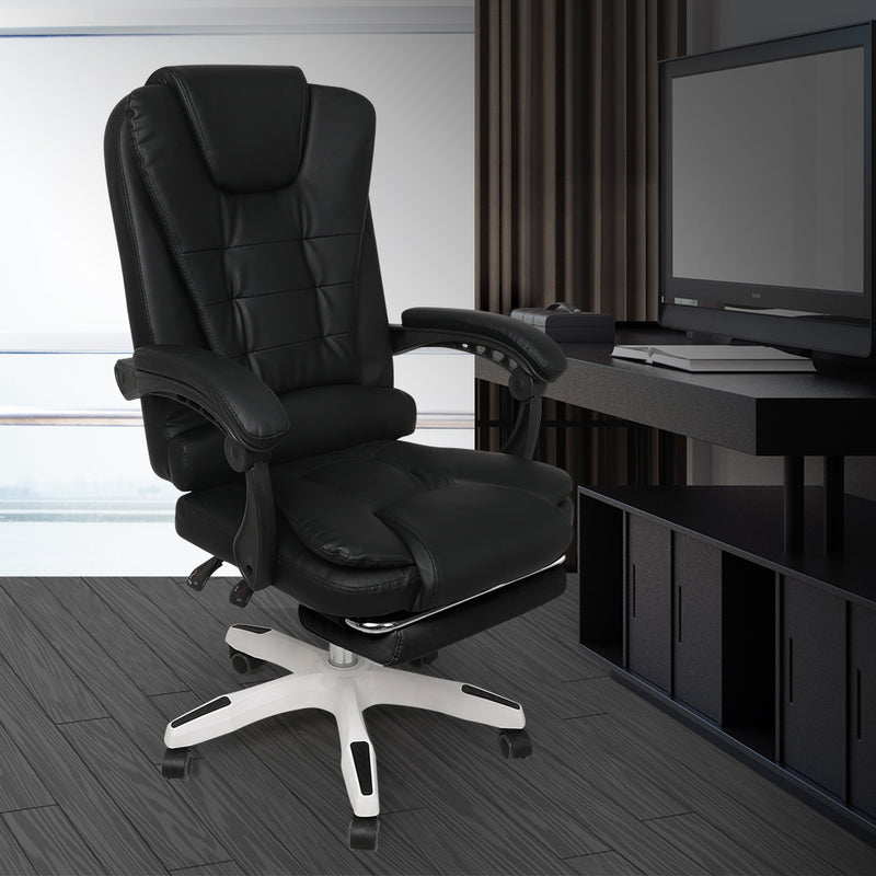 Gaming Chair Office Computer Seat Racing PU Leather Executive Footrest Racer Black