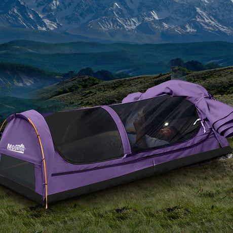 Mountview King Single Swag Camping Swags Canvas Dome Tent Hiking Mattress Purple