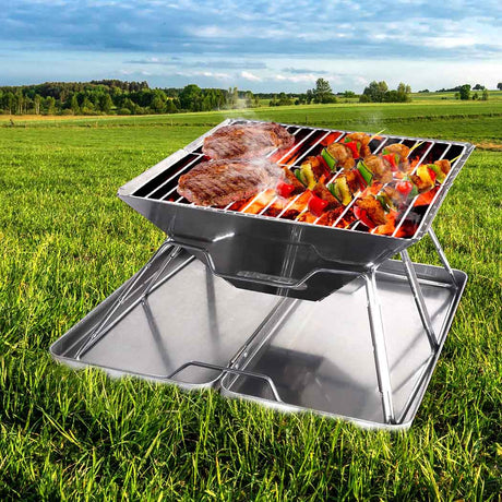 Charcoal BBQ Grill Foldable Barbecue Portable Outdoor Steel Roast Camping Picnic