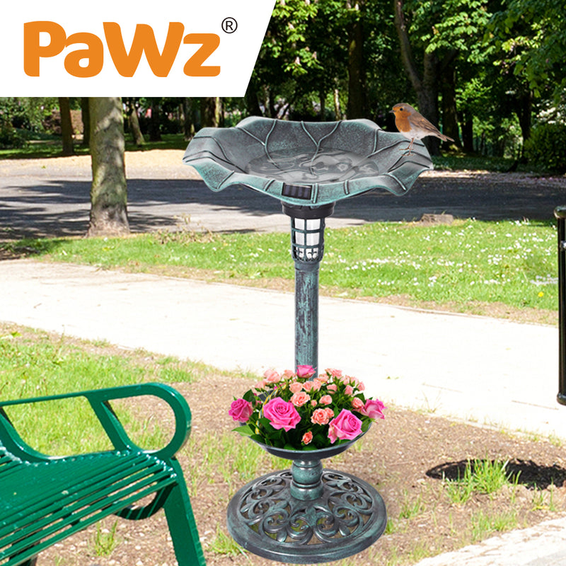 PaWz Bird Bath Feeder Feeding Food Station Ornamental Solar Light Outdoor Garden