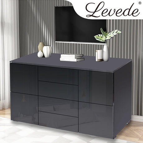 Levede Buffet Sideboard Cabinet Storage Modern High Gloss Cupboard Drawers Black 150cm