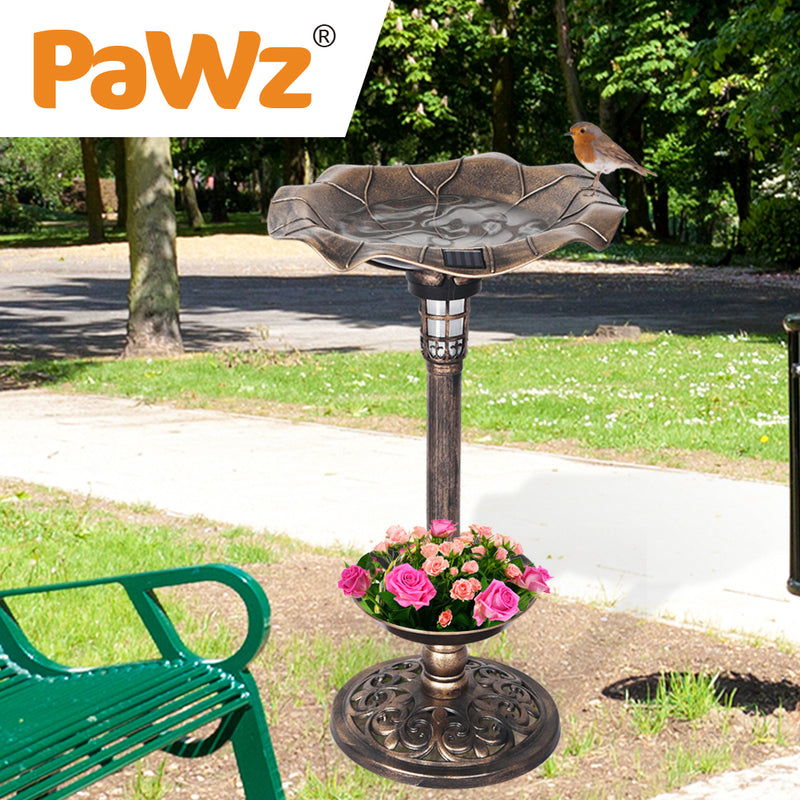 PaWz Bird Bath Feeder Feeding Food Station Ornamental Solar Light Outdoor Garden